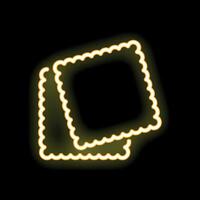 Yellow neon sign showing two square ravioli pasta shapes on a black background vector