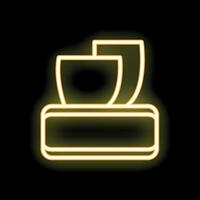 Yellow neon icon of a dataphone processing a payment with two credit cards vector