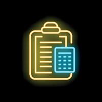 Neon icon of clipboard representing accounting and finance vector