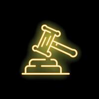 Neon gavel striking sound block icon on black background vector