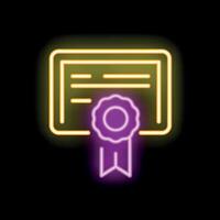 Neon sign of certificate with ribbon for graduation or diploma vector