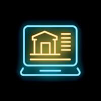 Neon icon of laptop displaying building information and data vector