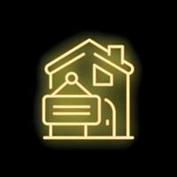 Neon sign showing house for sale on black background vector