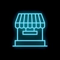 Glowing neon sign depicting a store front on black background vector