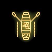 Neon icon of sup board with paddle floating on water waves vector