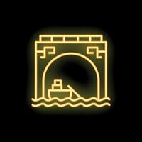 Cargo ship passing under bridge with neon light effect vector