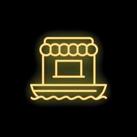 Neon sign representing a floating market shop on black background vector