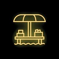 Neon yellow beach bar with umbrella on dark background vector