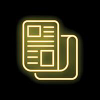 Yellow neon sign showing newspaper icon on black background vector