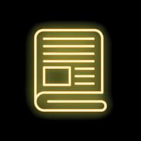 Neon yellow newspaper icon glowing against a black background vector