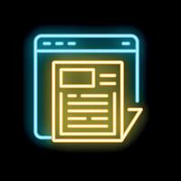 Neon icon of downloading document from internet website vector