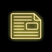 Neon yellow article page icon glowing on black background vector