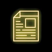 Yellow neon sign showing a document icon on a black background vector