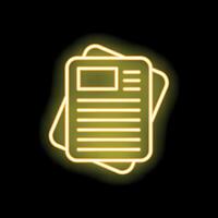 Yellow neon sign of documents on black background vector