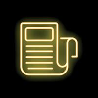 Yellow neon sign showing a rolled up newspaper icon on a black background vector