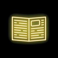 Neon yellow open magazine with blank pages shining in the dark vector