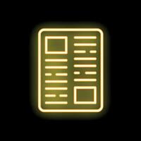 Neon yellow newspaper icon glowing on black background vector