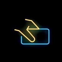 Neon icon of hand pressing button in yellow and blue vector