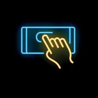 Neon sign representing hand using touch screen smartphone vector