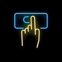 Neon copyright symbol being touched on black background vector