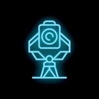 Neon icon of a cctv camera on a tripod, representing security and surveillance vector