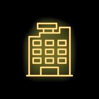 Yellow neon icon of a modern office building on black background vector