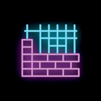 Neon sign representing building a brick wall with fence on top vector