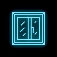 Blue neon sign of a window with rain outside on a black background vector