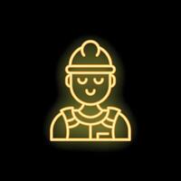 Neon sign showing smiling construction worker wearing hard hat vector
