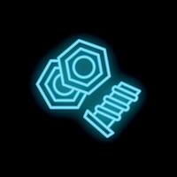 Neon blue bolt nuts and screw thread glowing on black background vector