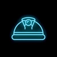 Glowing neon icon of a mining helmet with a headlamp on black background vector