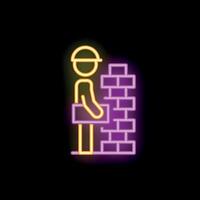 Construction worker building a brick wall in neon light style vector