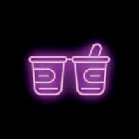 Neon sign of two yogurt cups on black background vector