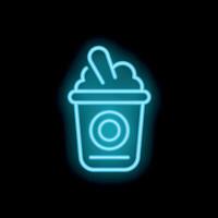 Neon sign of a milkshake in a plastic cup with whipped cream and a straw on a black background vector