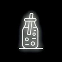 White neon sign of bubble tea in glass with straw on black background vector
