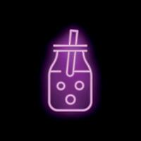 Neon pink smoothie or bubble tea in mason jar with straw on black background vector