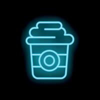 Blue neon sign showing a coffee cup with cream on black background vector