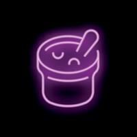 Neon sign of sad empty coffee cup with spoon on black background vector