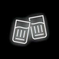 Two glasses making a toast with neon light effect on black background vector