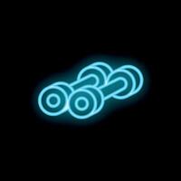 Neon dumbbell icon glowing on dark background vector