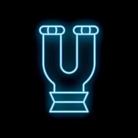 Blue neon sign showing a tuning fork on black background vector