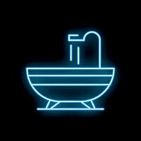 Blue neon sign showing bathtub with shower running vector