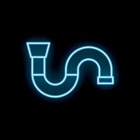 Glowing blue neon icon of a pipe representing plumbing on a black background vector