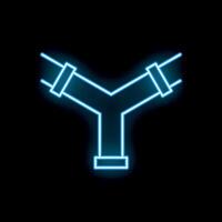 Blue glowing neon line showing a plumbing pipe fitting on a black background vector