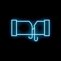 Blue neon sign showing broken pipe leaking water on black background vector