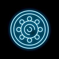 Blue neon sign showing a virus on a black background vector