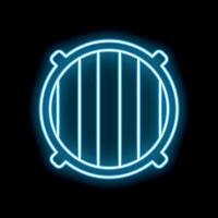 Glowing neon line round shield icon isolated on black background. Security, safety, protection, privacy concept. vector
