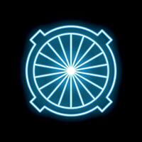 Neon blue circle with lines radiating outward on a black background vector