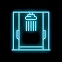 Blue neon sign of shower stall with running water on black background vector