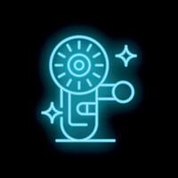 Neon icon of angle grinder glowing on dark background vector
